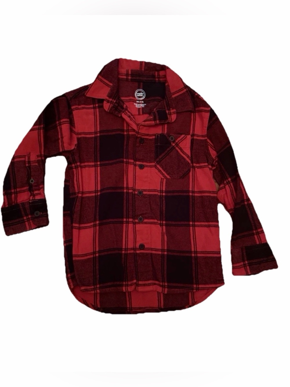 Wonder Nation Boy's Red & Black Plaid Flannel‎ Shirt Boys Sz 4-5
